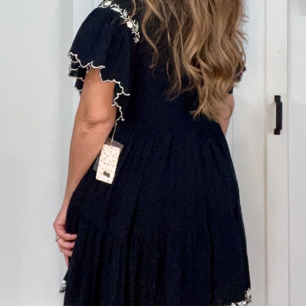 FREE PEOPLE Santiago Mini Dress Gauze Embroidered Cotton Size‎ Small, NWT's - Picture 3 of 11